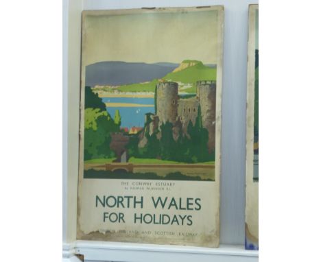 LMS NORTH WALES FOR HOLIDAYS TRAVEL POSTER THE CONWAY ESTUARY BY NORMAL WILKINSON R.I.40" X 24.75"