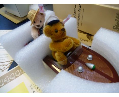 BOXED STEIFF TEDDYBEAR SET WITH MOTORBOAT LIMITED EDITION OF 2006
