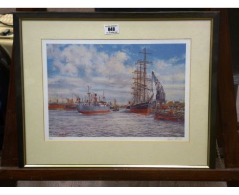 SIGNED LIMITED EDITION PRINT OF BOATS 111/500 BY JAMES BURNIE 9.75" X 13.75"