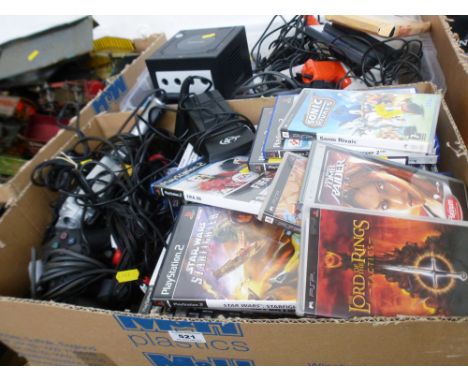 PS2 WITH CONTROLLER, LIGHT GUN, MICROPHONES AND ASSORTED PS2 AND PSP GAMES