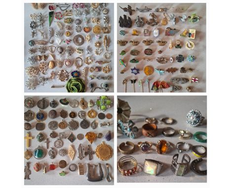A collection of vintage brooches and clips, not all photographed, to include mother of pearl examples, Scottish brooches, clo