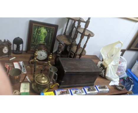 Collectable items to include a cake stand, two copper tankards, a boxed Ronson Vara flame lighter, boxed diecast model vehicl