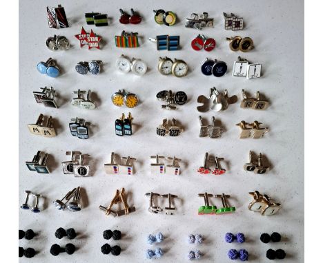 Three pairs of Paul Smith cufflinks, a pair of silver tone Dunhill cufflinks and others to include novelty clocks, Beverley H