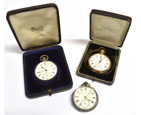 ASSORTED SILVER &amp; ROLLED GOLD WATCHES A cased rolled gold Moon Dennison watch case company open face pocket watch with wh