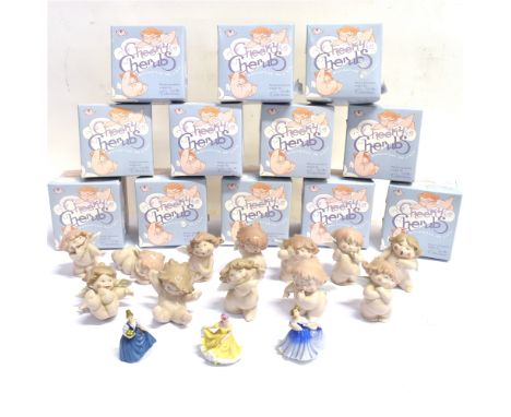 A GROUP OF 12 NAO COLLECTIONS 'CHEEKY CHERUBS' FIGURES  (boxed), together with three minature Royal Doulton figures Condition