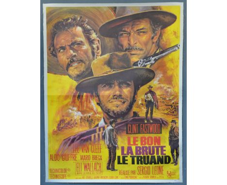 The Good, the Bad and the Ugly (R-1970s) French Grande film poster, Western starring Clint Eastwood, Lee Van Cleef, Eli Walla
