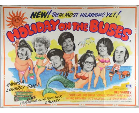 Holiday On The Buses (1973) British Quad film poster, Hammer film productions, folded, 30 x 40 inches 