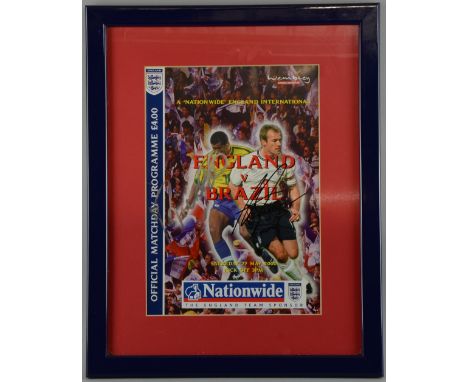 England Football International official programme for England v Brazil on Saturday 27th May 2000 signed on front by Alan Shea