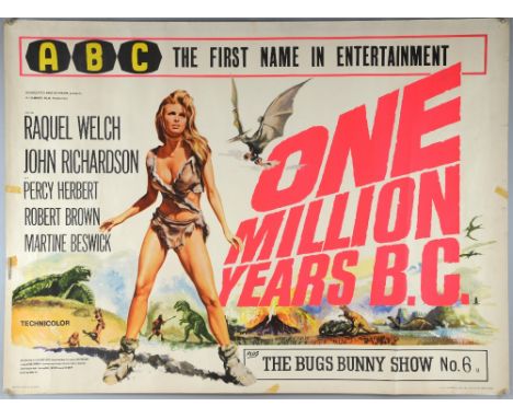 One Million Years B.C. (1966) British Quad film poster, starring Raquel Welch, artwork by Tom Chantrell, Hammer Films, rolled
