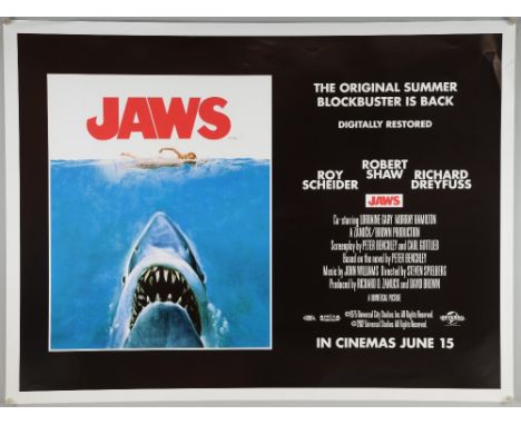 Jaws (R-2012) British Quad film poster, directed by Steven Spielberg, Universal, rolled, 30 x 40 inches 