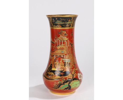 Wiltshaw and Robinson Carlton Ware vase, circa 1920's, the vase of low bellied form decorated in the Chinaland pattern with a