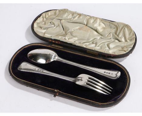 Victorian silver christening set, London 1893, maker John Aldwinckle &amp; Thomas Slater, consisting of a fork and spoon with