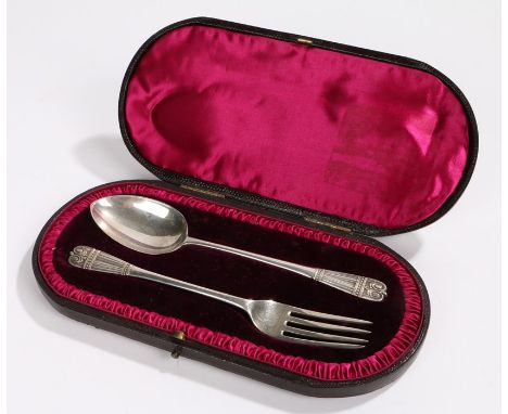 Victorian silver christening set, London 1884/85, maker John Aldwinckle &amp; Thomas Slater, consisting of fork and spoon, wi