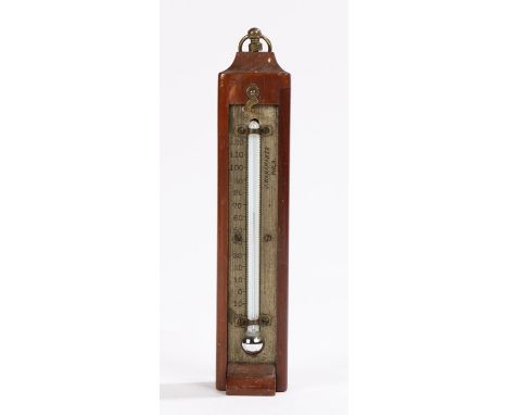 19th Century American travelling thermometer by J. Wanamaker Philadelphia, housed in a mahogany travelling case with brass ri