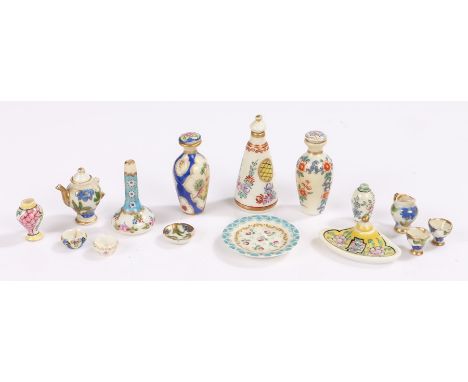 Miniature porcelain, to include Limoges with vases, desk stand, lidded vases, cups and saucers, some unsigned, the largest va