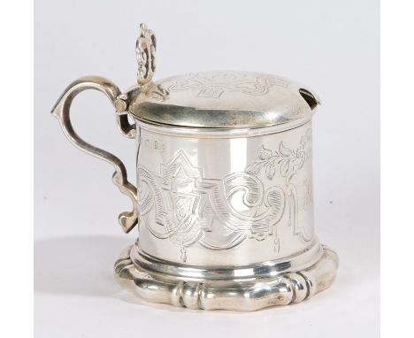 Victorian silver mustard pot, Sheffield 1848, maker Henry Wilkinson &amp; Co, with pierced scroll decorated thumb piece to th