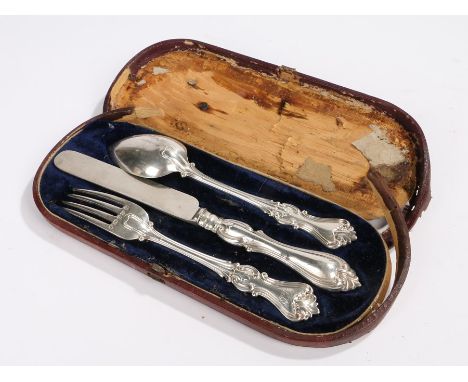 Victorian silver christening set, Sheffield 1859, maker Henry Wilkinson &amp; Co, consisting of knife, fork and spoon with ac