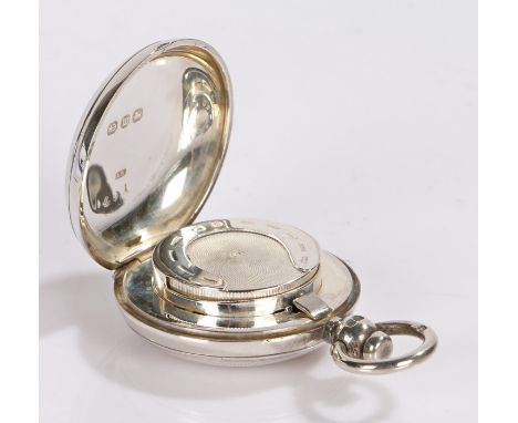 Victorian silver sovereign case, Birmingham 1896, maker Alfred Wigley, of pocket watch form, ring finial above an engine turn