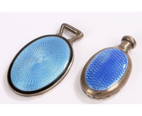 George V small silver dressing table mirror, Birmingham 1923, wih blue and black enamel decoration and oval bevelled mirror p