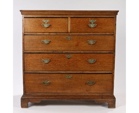 George III oak chest of drawers, with a rectangular top above two short and three long drawers raised on bracket feet, 95cm x