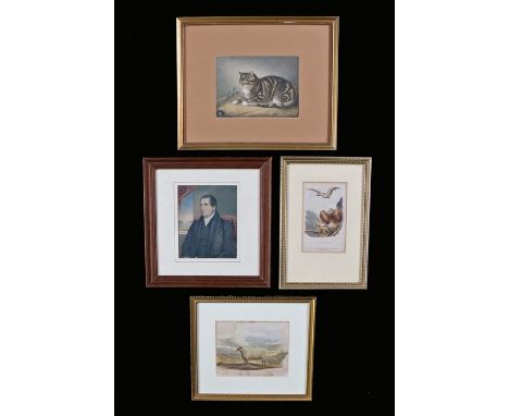 After George Baxter, Eagle and Vulture, South Downs Sheep, Cat and mice and a portrait, (4)