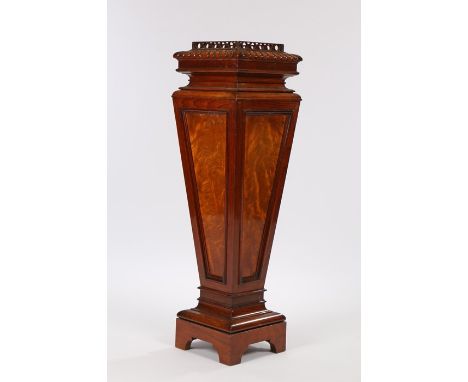 George III style mahogany column, the gallery top above a tapering body with inset panels on bracket feet, 96cm high