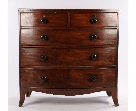 Georgian mahogany bow front chest of two short and three long drawers, on bracket feet, 106cm wide