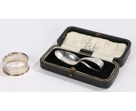 George V silver christening spoon, Sheffield 1928, maker Cooper Brothers &amp; Sons Ltd, the scrolled handle initialled DJP, 