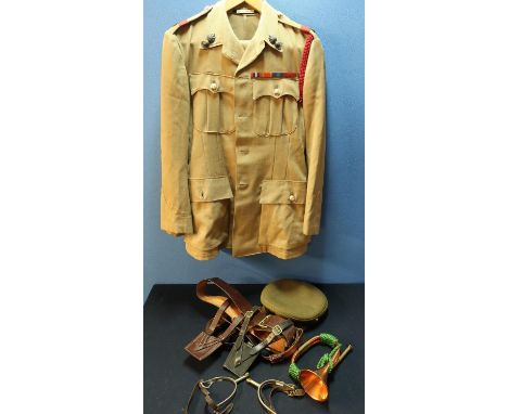 Majors tropical issue Royal Engineers dress uniform for Major D Morgan, with associated medal ribbons and rank insignia, comp