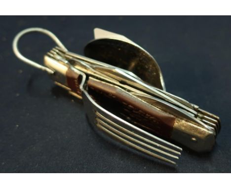 Japanese combination knife, fork, spoon and multi bladed knife with lanyard ring 