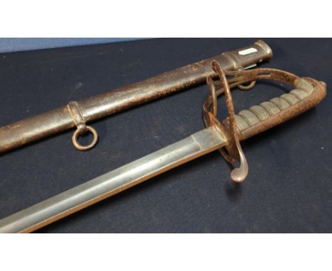 19th C British light cavalry sword with 31 1/2 inch blade, complete with ill fitting scabbard 