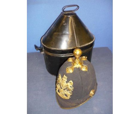 Victorian Home Service Volunteer Artillery Battalion blue cloth helmet with ball shaped finial, complete with chin strap and 