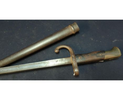 Circa WWI Steyr bayonet with 20 1/2 inch blade with broad top strap marked Steyr &amp; Co 1862, with Quillian crosspiece, two