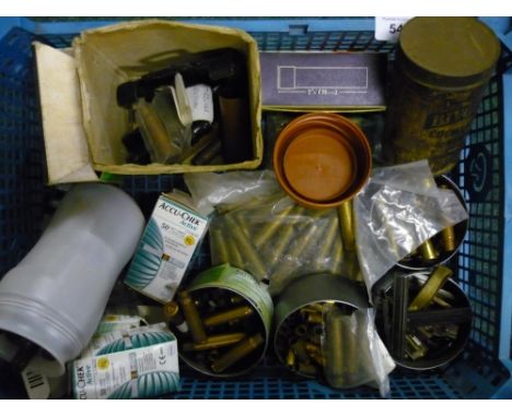 Large selection of Section 1 casings of various calibers including .270 Win, various ammunition clips, machine gun belt linka