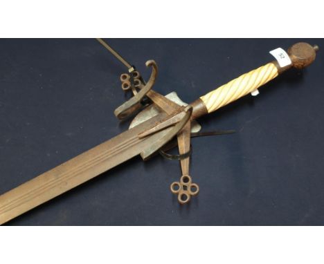 Quality reproduction/re-enactors medieval style double handed Broad Sword with broad 38inch double edged blade stamped with v