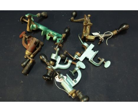 Six various assorted vintage cartridge reloaders, including large bore brass reloader with turned wood handles 