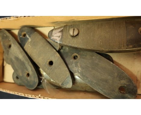Seven vintage horn gun butt plates and one steel butt plate (8) 