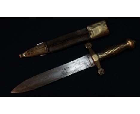 Unusual early - mid 19th C gladius type short sword/dagger, possibly for a drummer boy, with 9 inch double edged blade, brass