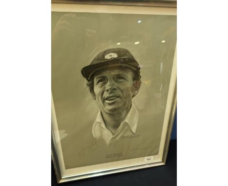 Framed and mounted signed Geoff Boycott limited edition No 165/850 print signed by artist and Geoff Boycott 