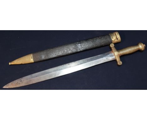 Mid 19th C French artillery gladius type sword with 19 inch blade engraved Chatelleraeult 1833, with faked inscription to the