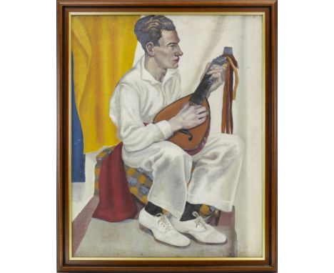 A LAING,
MAN PLAYING A MANDOLIN
oil on canvas board, signed
75cm x 60cm
Framed and under glass