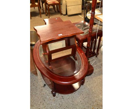 Mixed Lot: Mahogany stained lounge furniture comprising a nest of tables, oval coffee table, magazine rack, lamp table and a 