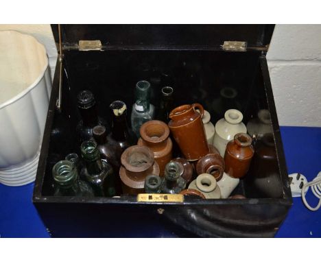 Box of various vintage jars and bottles