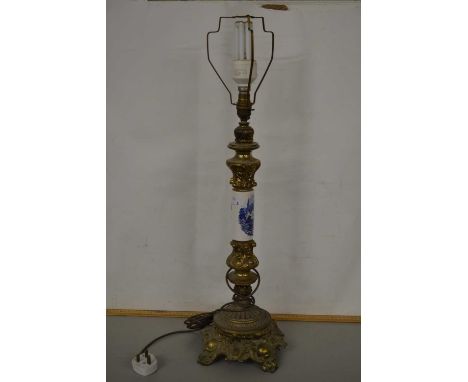 20th Century brass and porcelain mounted table lamp