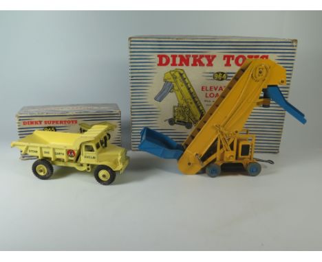 Dinky 965 'EUCLID' Dump Truck, boxed _ light paint loss, box fair AND 964 Elavator Loader, boxed _ good, box fair