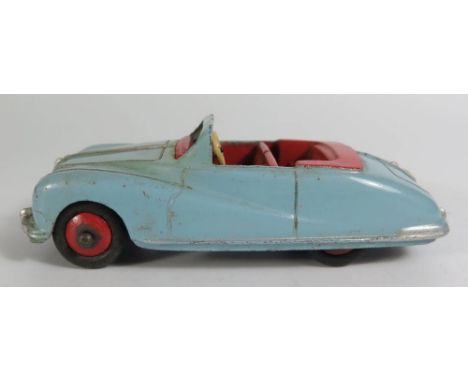 Two Dinky 140a Austin A90 Atlantic in light blue with red interior and  red hubs and the other dark blue interior and cream h