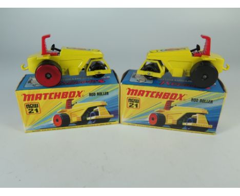 Two Matchbox Rod Roller, boxed _ metallic red near mint, box mint, the other mint, box near mint