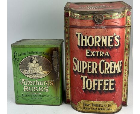 ADVERTISING INTEREST: TWO VINTAGE TINS, one for Henry Thorne's Extra Super Cream Toffee, the other for The Allenbury's Rusks 