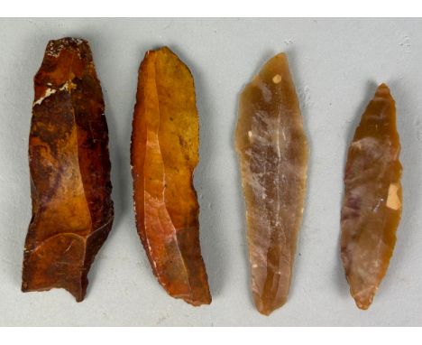 A COLLECTION OF FOUR NEOLITHIC KNAPPED KNIVES FROM MOROCCO, Ex Sussex Collection. Largest 8cm L