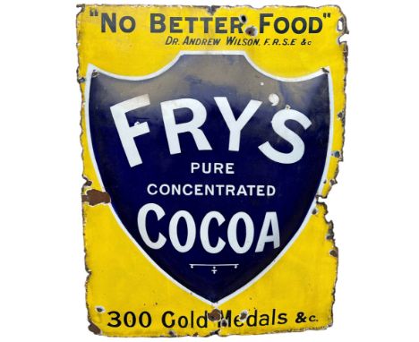 AN ENAMEL SIGN FOR 'FRY'S PURE CONCERNTRATED COCOA,‘Fry’s Pure Concentrated Cocoa, 300 Gold Medals’79cm x 59cm 